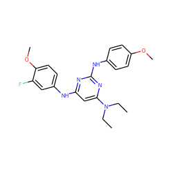 CCN(CC)c1cc(Nc2ccc(OC)c(F)c2)nc(Nc2ccc(OC)cc2)n1 ZINC000073196819