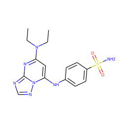 CCN(CC)c1cc(Nc2ccc(S(N)(=O)=O)cc2)n2ncnc2n1 ZINC000014948105