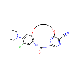 CCN(CC)c1cc2c(cc1Cl)NC(=O)Nc1cnc(C#N)c(n1)OCCCCO2 ZINC000028963222