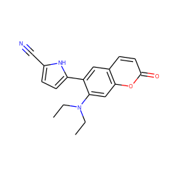 CCN(CC)c1cc2oc(=O)ccc2cc1-c1ccc(C#N)[nH]1 ZINC001772631051