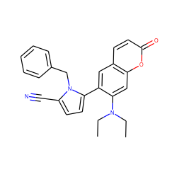 CCN(CC)c1cc2oc(=O)ccc2cc1-c1ccc(C#N)n1Cc1ccccc1 ZINC001772632312