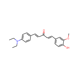 CCN(CC)c1ccc(/C=C/C(=O)/C=C/c2ccc(O)c(OC)c2)cc1 ZINC001772615522