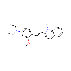 CCN(CC)c1ccc(/C=C/c2ccc3ccccc3[n+]2C)c(OC)c1 ZINC001772593600