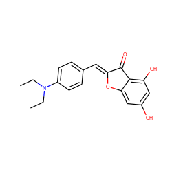 CCN(CC)c1ccc(/C=C2\Oc3cc(O)cc(O)c3C2=O)cc1 ZINC000653719902