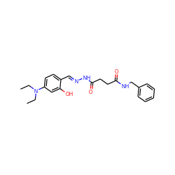 CCN(CC)c1ccc(/C=N/NC(=O)CCC(=O)NCc2ccccc2)c(O)c1 ZINC000004090181