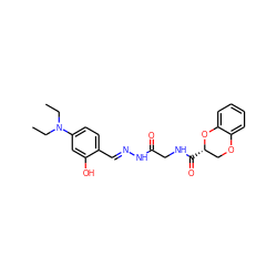 CCN(CC)c1ccc(/C=N/NC(=O)CNC(=O)[C@H]2COc3ccccc3O2)c(O)c1 ZINC000002096371