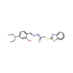 CCN(CC)c1ccc(/C=N/NC(=O)CSc2nc3c(o2)=C=C=CC=3)c(O)c1 ZINC000653838509