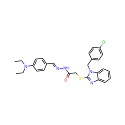 CCN(CC)c1ccc(/C=N/NC(=O)CSc2nc3ccccc3n2Cc2ccc(Cl)cc2)cc1 ZINC000009272541