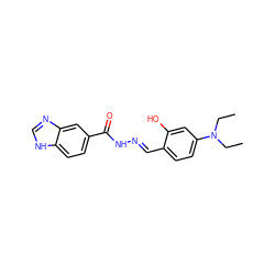 CCN(CC)c1ccc(/C=N/NC(=O)c2ccc3[nH]cnc3c2)c(O)c1 ZINC000013638918