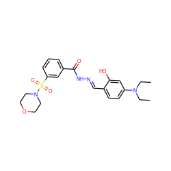 CCN(CC)c1ccc(/C=N/NC(=O)c2cccc(S(=O)(=O)N3CCOCC3)c2)c(O)c1 ZINC000003200978