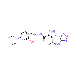 CCN(CC)c1ccc(/C=N/NC(=O)c2nnn(-c3nonc3N)c2C(C)C)c(O)c1 ZINC000001877152