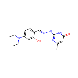 CCN(CC)c1ccc(/C=N/Nc2nc(C)cc(=O)[nH]2)c(O)c1 ZINC000012562111