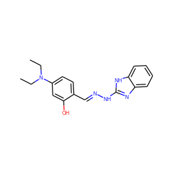 CCN(CC)c1ccc(/C=N/Nc2nc3ccccc3[nH]2)c(O)c1 ZINC000005285389