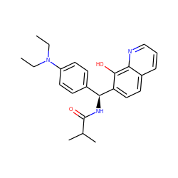 CCN(CC)c1ccc([C@H](NC(=O)C(C)C)c2ccc3cccnc3c2O)cc1 ZINC000000869242