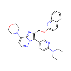 CCN(CC)c1ccc(-c2c(COc3ccc4ccccc4n3)nc3c(N4CCOCC4)ccnn23)cn1 ZINC000223009975