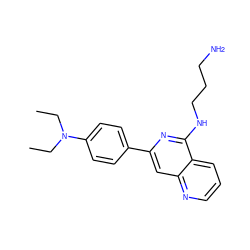 CCN(CC)c1ccc(-c2cc3ncccc3c(NCCCN)n2)cc1 ZINC000013489168