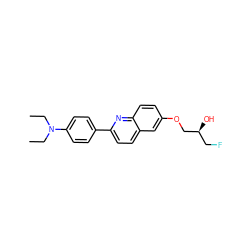 CCN(CC)c1ccc(-c2ccc3cc(OC[C@@H](O)CF)ccc3n2)cc1 ZINC000148960579