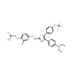 CCN(CC)c1ccc(-c2nc(COc3ccc(OCC(=O)O)c(C)c3)sc2-c2ccc(OC(F)(F)F)cc2)cc1 ZINC000049792990