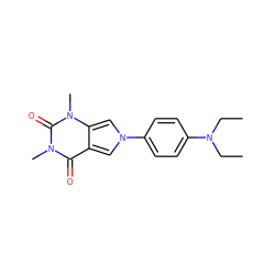 CCN(CC)c1ccc(-n2cc3c(=O)n(C)c(=O)n(C)c3c2)cc1 ZINC000000530561