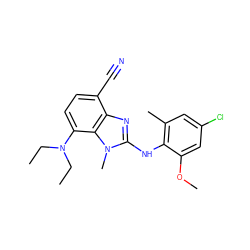 CCN(CC)c1ccc(C#N)c2nc(Nc3c(C)cc(Cl)cc3OC)n(C)c12 ZINC000653722496