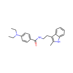 CCN(CC)c1ccc(C(=O)NCCc2c(C)[nH]c3ccccc23)cc1 ZINC000169351854