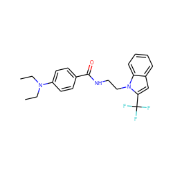 CCN(CC)c1ccc(C(=O)NCCn2c(C(F)(F)F)cc3ccccc32)cc1 ZINC000169351851