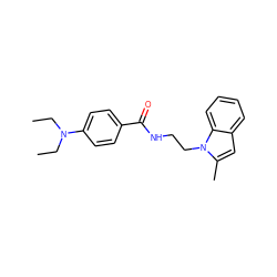 CCN(CC)c1ccc(C(=O)NCCn2c(C)cc3ccccc32)cc1 ZINC000169351771