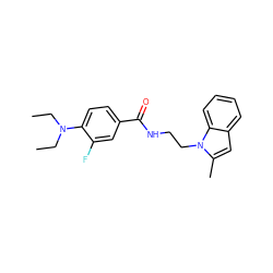 CCN(CC)c1ccc(C(=O)NCCn2c(C)cc3ccccc32)cc1F ZINC000169351832