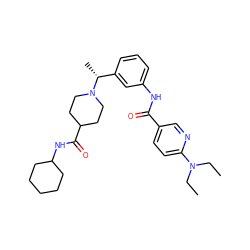 CCN(CC)c1ccc(C(=O)Nc2cccc([C@@H](C)N3CCC(C(=O)NC4CCCCC4)CC3)c2)cn1 ZINC001772630006