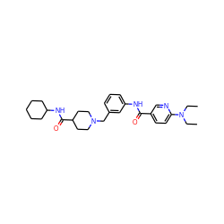 CCN(CC)c1ccc(C(=O)Nc2cccc(CN3CCC(C(=O)NC4CCCCC4)CC3)c2)cn1 ZINC001772589635