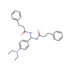 CCN(CC)c1ccc(C(NC(=O)CCc2ccccc2)NC(=O)CCc2ccccc2)cc1 ZINC000095578074