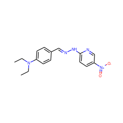 CCN(CC)c1ccc(C=NNc2ccc([N+](=O)[O-])cn2)cc1 ZINC000017302042