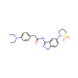 CCN(CC)c1ccc(CC(=O)Nc2n[nH]c3ccc(N4CCCS4(=O)=O)cc23)cc1 ZINC000029041455