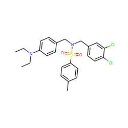 CCN(CC)c1ccc(CN(Cc2ccc(Cl)c(Cl)c2)S(=O)(=O)c2ccc(C)cc2)cc1 ZINC000095587911