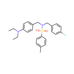 CCN(CC)c1ccc(CN(Cc2ccc(F)cc2)S(=O)(=O)c2ccc(C)cc2)cc1 ZINC000095590487