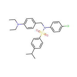 CCN(CC)c1ccc(CN(c2ccc(Cl)cc2)S(=O)(=O)c2ccc(C(C)C)cc2)cc1 ZINC000095581035