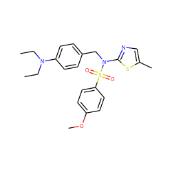 CCN(CC)c1ccc(CN(c2ncc(C)s2)S(=O)(=O)c2ccc(OC)cc2)cc1 ZINC000095588685