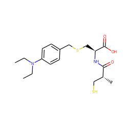 CCN(CC)c1ccc(CSC[C@H](NC(=O)[C@H](C)CS)C(=O)O)cc1 ZINC000013909890