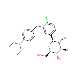 CCN(CC)c1ccc(Cc2cc([C@@H]3O[C@H](CO)[C@@H](O)[C@H](O)[C@H]3O)ccc2Cl)cc1 ZINC000142232774