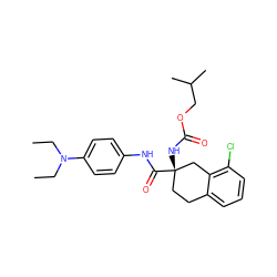 CCN(CC)c1ccc(NC(=O)[C@@]2(NC(=O)OCC(C)C)CCc3cccc(Cl)c3C2)cc1 ZINC000013586597