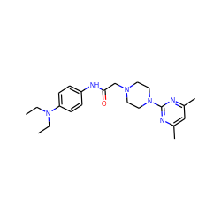 CCN(CC)c1ccc(NC(=O)CN2CCN(c3nc(C)cc(C)n3)CC2)cc1 ZINC000002939681