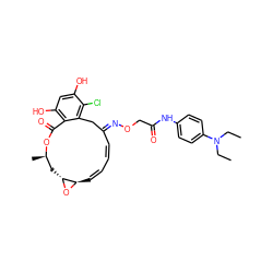 CCN(CC)c1ccc(NC(=O)CO/N=C2\C=C\C=C/[C@H]3O[C@@H]3C[C@@H](C)OC(=O)c3c(O)cc(O)c(Cl)c3C2)cc1 ZINC000261189305