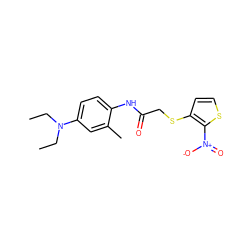 CCN(CC)c1ccc(NC(=O)CSc2ccsc2[N+](=O)[O-])c(C)c1 ZINC000004912305