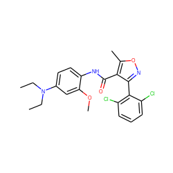 CCN(CC)c1ccc(NC(=O)c2c(-c3c(Cl)cccc3Cl)noc2C)c(OC)c1 ZINC000028126238