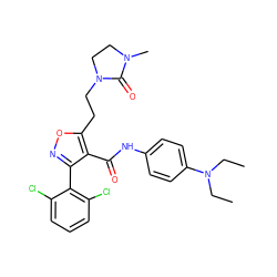 CCN(CC)c1ccc(NC(=O)c2c(-c3c(Cl)cccc3Cl)noc2CCN2CCN(C)C2=O)cc1 ZINC000028360718