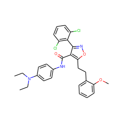 CCN(CC)c1ccc(NC(=O)c2c(-c3c(Cl)cccc3Cl)noc2CCc2ccccc2OC)cc1 ZINC000028389509