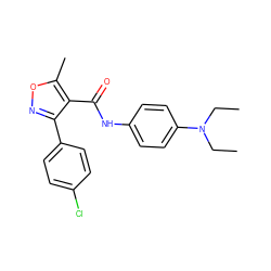 CCN(CC)c1ccc(NC(=O)c2c(-c3ccc(Cl)cc3)noc2C)cc1 ZINC000028125779