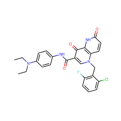 CCN(CC)c1ccc(NC(=O)c2cn(Cc3c(F)cccc3Cl)c3ccc(=O)[nH]c3c2=O)cc1 ZINC000073140841