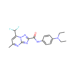 CCN(CC)c1ccc(NC(=O)c2nc3nc(C)cc(C(F)F)n3n2)cc1 ZINC000000815215