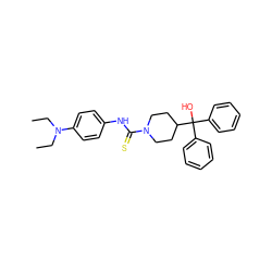 CCN(CC)c1ccc(NC(=S)N2CCC(C(O)(c3ccccc3)c3ccccc3)CC2)cc1 ZINC000084652267